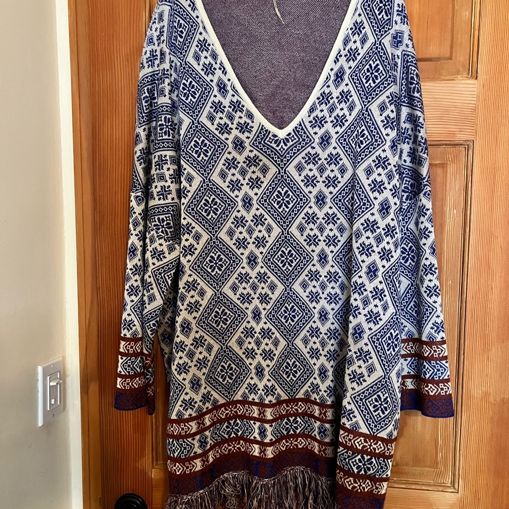 Free People Blue and Brown Patterned Midi Dress